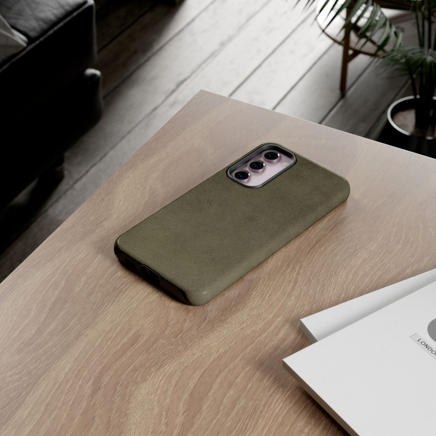 Suede Effect Khaki Tough Mobile Phone Case