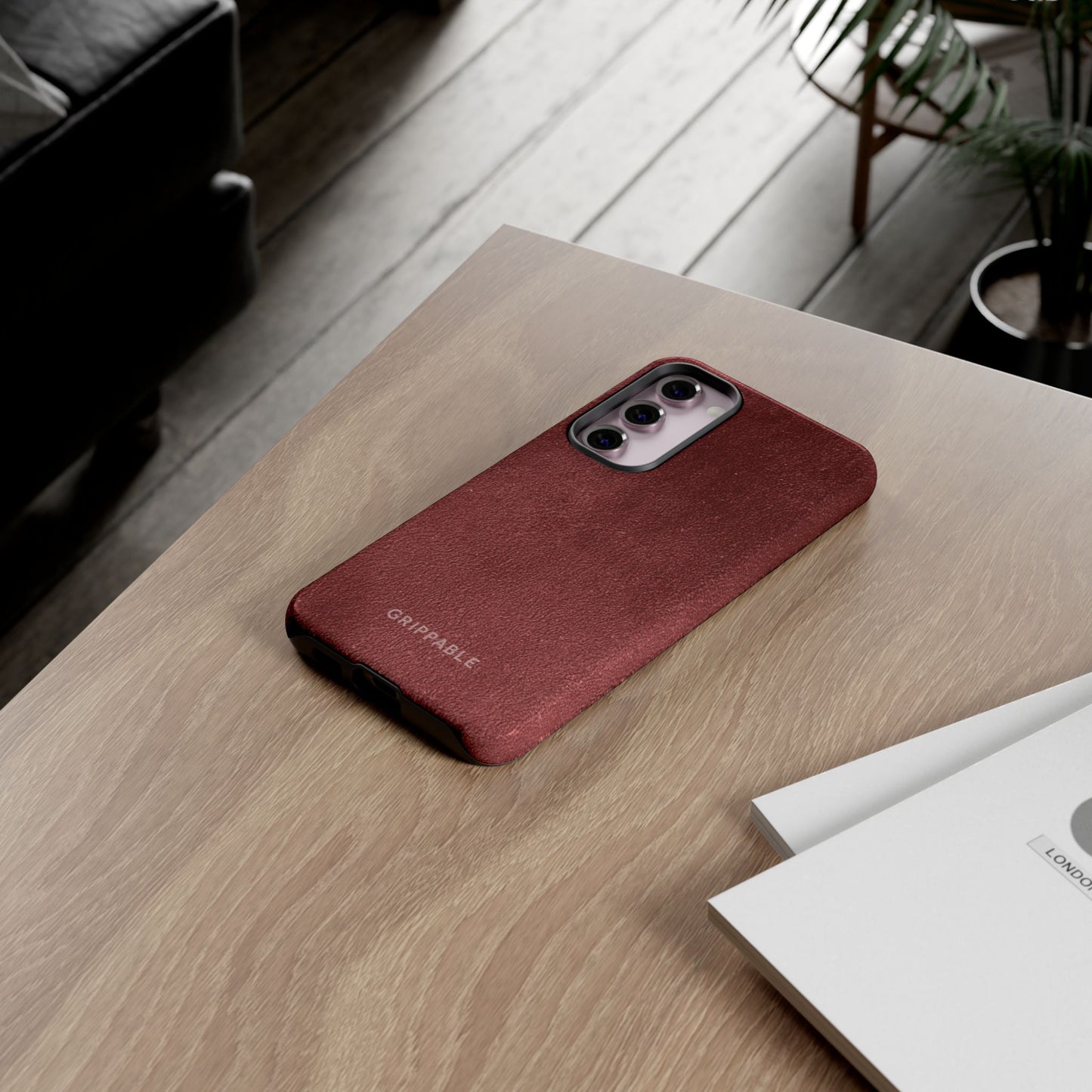 Suede Effect Maroon Tough Mobile Phone Case