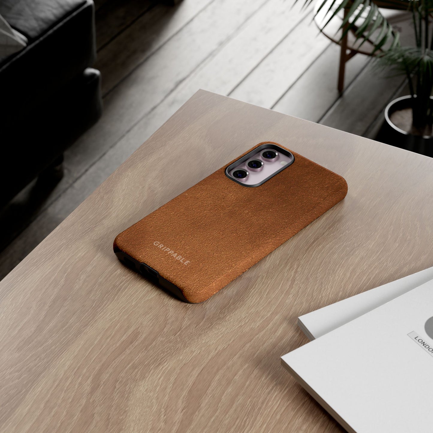 Suede Effect Tan Tough Mobile Phone Case