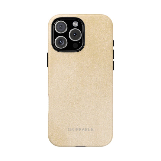Beige phone case with 'Grippable' branding on a white background